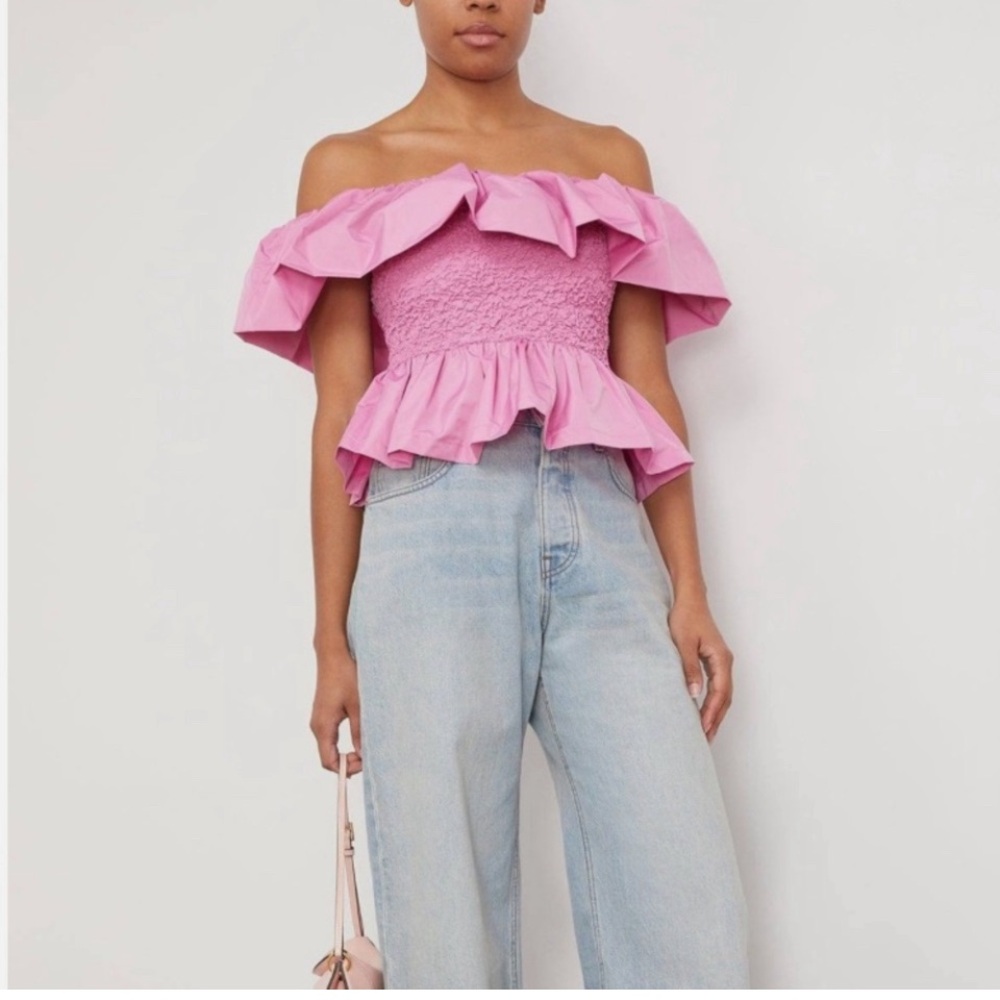 Sea NY Diana Taffeta Off shoulder Top In Pink Sz S